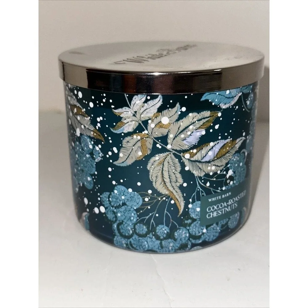 White Barn Cocoa-Roasted Chestnuts 3-Wick Scented Candle 14.5oz Lot of 2 Teal